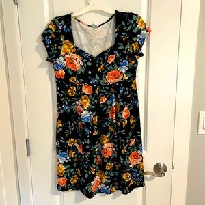 Old Navy Floral Maternity Dress - Black with Orange, Blue, and Yellow